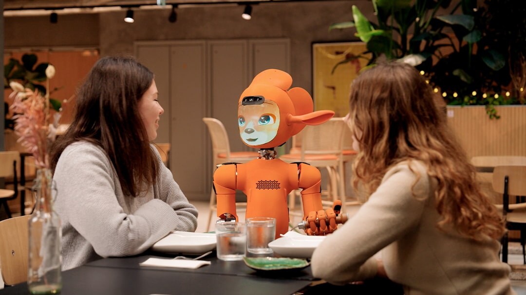 Modern humanoid robot in a bright laboratory setting